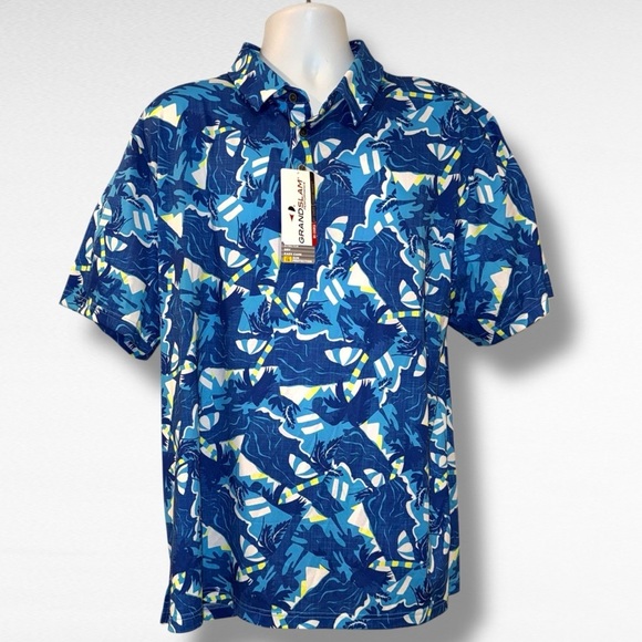 Grand Slam Other - Grand Slam Performance Polo Shirt XL Blue Tropical Print Stretch Golf NWT
